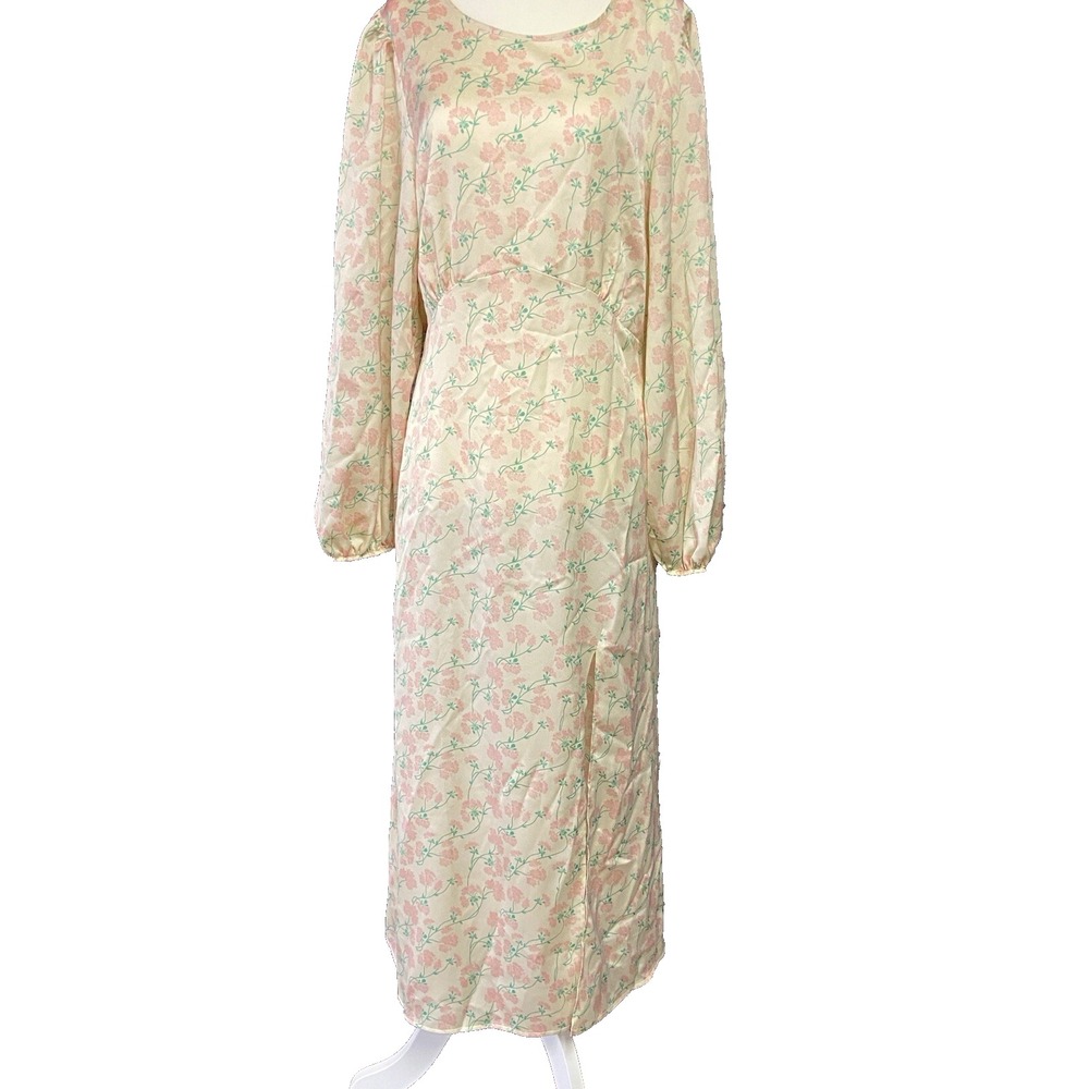 Miss Selfridge Dress Womens 12 Floral Cream Pink Long Sleeve Maxi Boho Cottageco